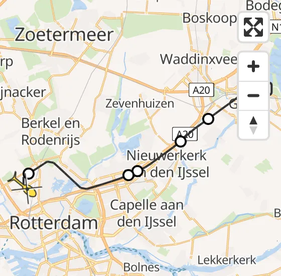 Vlucht Traumahelikopter PH-UMC van Gouda naar Rotterdam The Hague Airport op maandag 16 december 2024 19:55