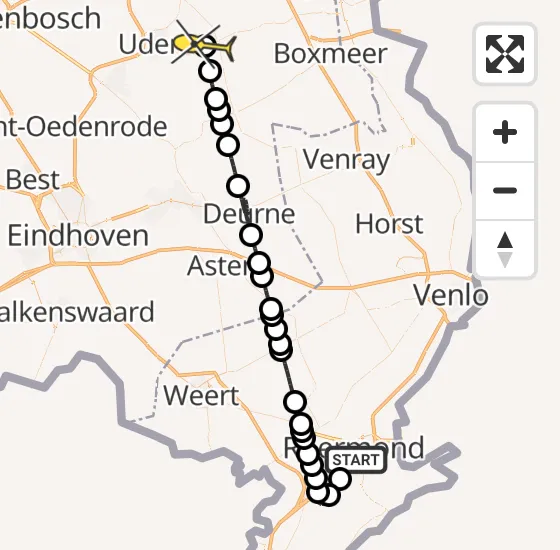 Vlucht Politiehelikopter PH-PXC van Roermond naar Vliegbasis Volkel op maandag 16 december 2024 20:22