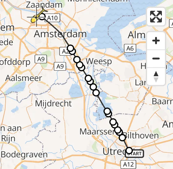 Vlucht Traumahelikopter PH-MAA van Universitair Medisch Centrum Utrecht naar Amsterdam Heliport op maandag 16 december 2024 21:35