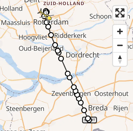 Vlucht Traumahelikopter PH-UMC van Breda naar Rotterdam The Hague Airport op dinsdag 17 december 2024 1:01