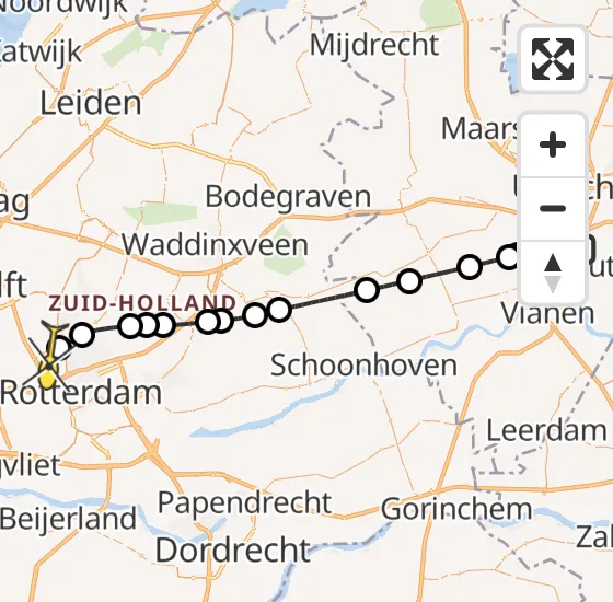 Vlucht Traumahelikopter PH-UMC van Nieuwegein naar Rotterdam The Hague Airport op woensdag 18 december 2024 6:25