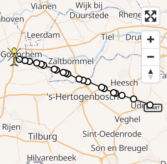 Vlucht Traumahelikopter PH-HVB van Vliegbasis Volkel naar Sleeuwijk op woensdag 18 december 2024 9:00