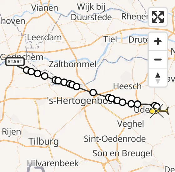 Vlucht Traumahelikopter PH-HVB van Sleeuwijk naar Vliegbasis Volkel op woensdag 18 december 2024 9:43