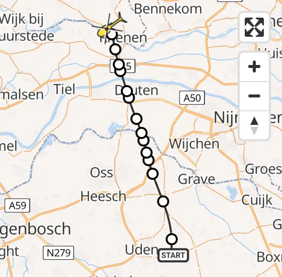 Vlucht Traumahelikopter PH-HVB van Vliegbasis Volkel naar Rhenen op woensdag 18 december 2024 12:14