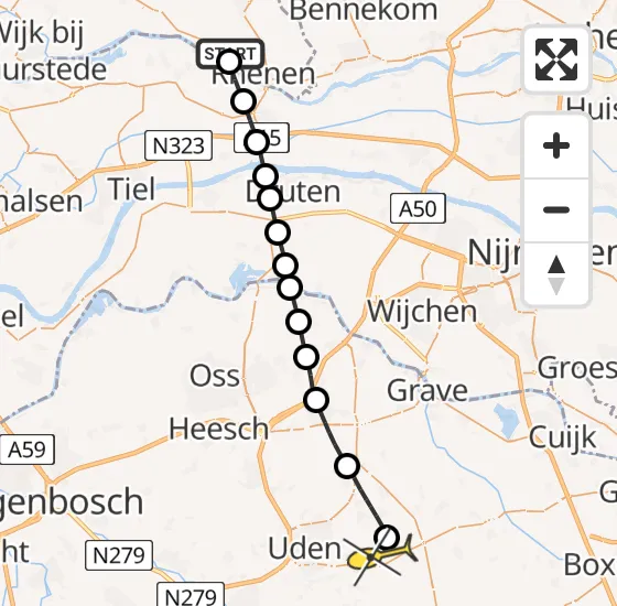 Vlucht Traumahelikopter PH-HVB van Rhenen naar Vliegbasis Volkel op woensdag 18 december 2024 12:49