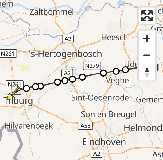 Vlucht Traumahelikopter PH-HVB van Vliegbasis Volkel naar Tilburg op woensdag 18 december 2024 13:33