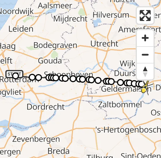 Vlucht Traumahelikopter PH-UMC van Rotterdam The Hague Airport naar Tiel op woensdag 18 december 2024 14:45