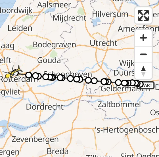 Vlucht Traumahelikopter PH-UMC van Tiel naar Rotterdam The Hague Airport op woensdag 18 december 2024 15:14