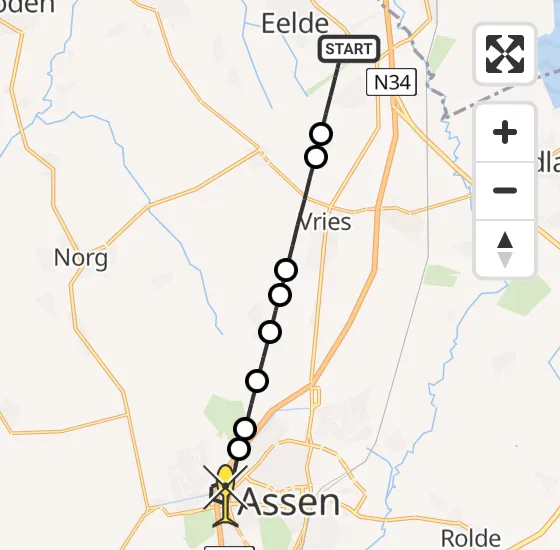 Vlucht Traumahelikopter PH-TTR van Groningen Airport Eelde naar Assen op woensdag 18 december 2024 15:39