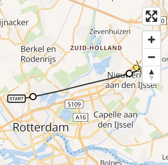 Vlucht Traumahelikopter PH-UMC van Rotterdam The Hague Airport naar Nieuwerkerk aan den IJssel op woensdag 18 december 2024 17:26