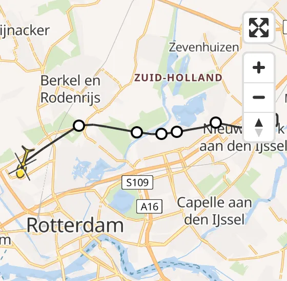 Vlucht Traumahelikopter PH-UMC van Nieuwerkerk aan den IJssel naar Rotterdam The Hague Airport op woensdag 18 december 2024 17:54