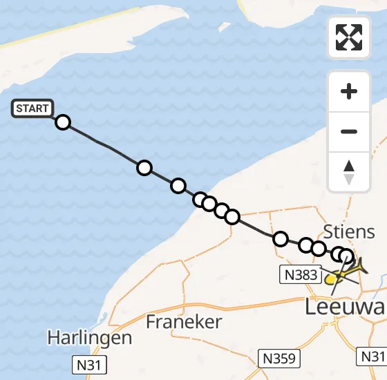 Vlucht Ambulancehelikopter PH-HOW van Formerum naar Vliegbasis Leeuwarden op woensdag 18 december 2024 18:35