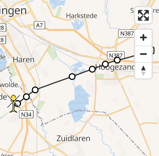 Vlucht Traumahelikopter PH-TTR van Sappemeer naar Groningen Airport Eelde op woensdag 18 december 2024 21:05