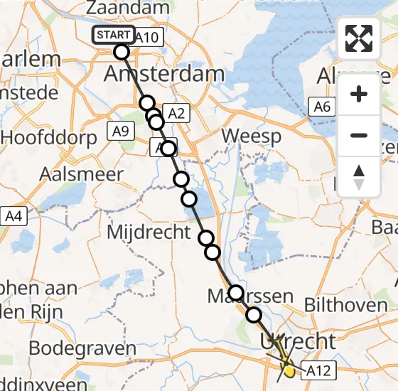 Vlucht Traumahelikopter PH-LLN van Amsterdam Heliport naar Utrecht op donderdag 19 december 2024 6:16