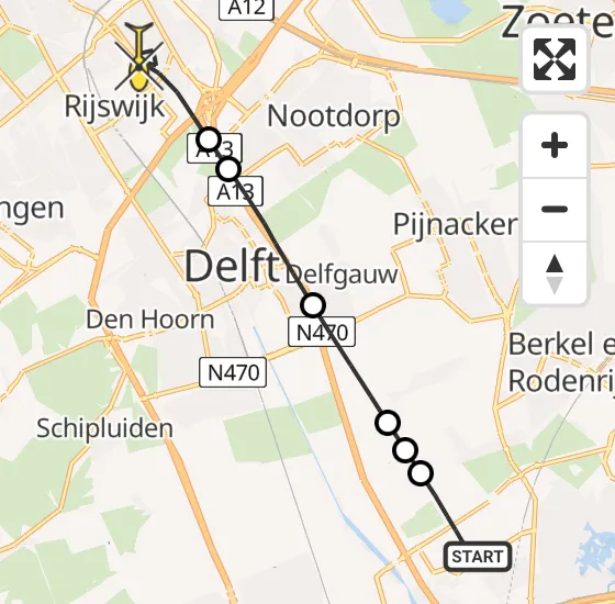 Vlucht Traumahelikopter PH-UMC van Rotterdam The Hague Airport naar Rijswijk op donderdag 19 december 2024 12:36