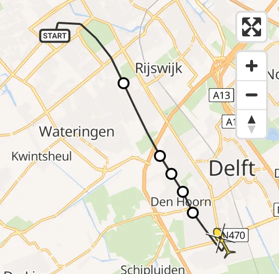 Vlucht Traumahelikopter PH-UMC van Den Haag naar Delft op donderdag 19 december 2024 13:41
