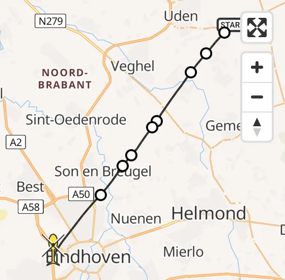 Vlucht Traumahelikopter PH-HVB van Vliegbasis Volkel naar Eindhoven op donderdag 19 december 2024 17:45