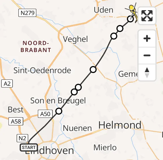 Vlucht Traumahelikopter PH-HVB van Eindhoven naar Vliegbasis Volkel op donderdag 19 december 2024 18:16