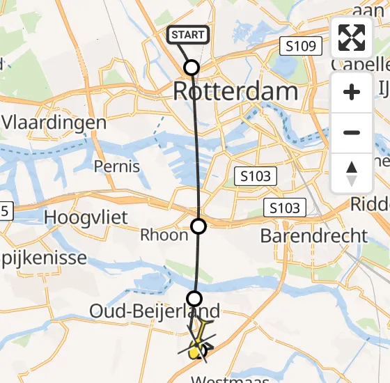 Vlucht Traumahelikopter PH-UMC van Rotterdam The Hague Airport naar Mijnsheerenland op donderdag 19 december 2024 20:14