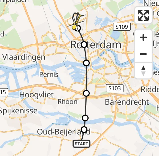 Vlucht Traumahelikopter PH-UMC van Mijnsheerenland naar Rotterdam The Hague Airport op donderdag 19 december 2024 20:52