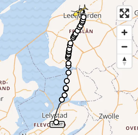 Vlucht Ambulancehelikopter PH-OOP van Lelystad Airport naar Vliegbasis Leeuwarden op vrijdag 20 december 2024 9:05
