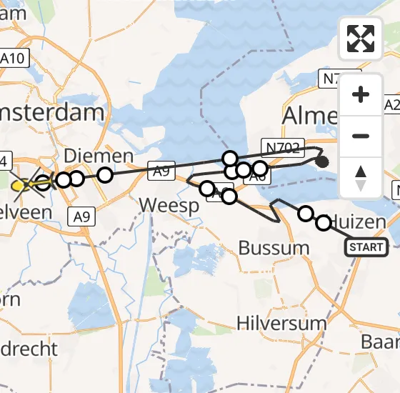 Vlucht Politiehelikopter PH-PXB van Eemnes naar Amstelveen op vrijdag 20 december 2024 16:29