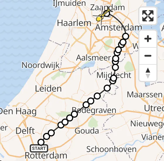 Vlucht Traumahelikopter PH-LLN van Rotterdam The Hague Airport naar Amsterdam Heliport op vrijdag 20 december 2024 16:49