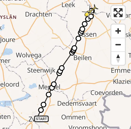 Vlucht Traumahelikopter PH-TTR van Zwolle naar Groningen Airport Eelde op vrijdag 20 december 2024 21:20