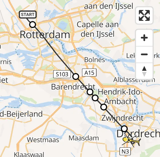 Vlucht Traumahelikopter PH-UMC van Rotterdam The Hague Airport naar Dordrecht op zaterdag 21 december 2024 8:48