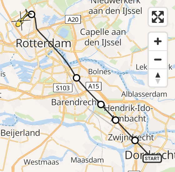 Vlucht Traumahelikopter PH-UMC van Dordrecht naar Rotterdam The Hague Airport op zaterdag 21 december 2024 10:00