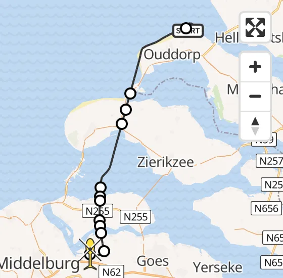 Vlucht Kustwachthelikopter PH-SAR van Goedereede naar Vliegveld Midden-Zeeland op zaterdag 21 december 2024 12:01