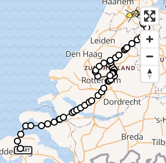 Vlucht Politiehelikopter PH-PXD van Vliegveld Midden-Zeeland naar Schiphol op zaterdag 21 december 2024 12:13