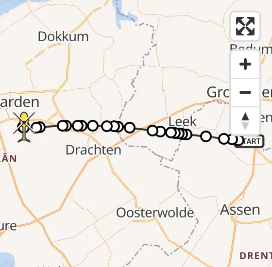 Vlucht Traumahelikopter PH-TTR van Groningen Airport Eelde naar Wergea op zaterdag 21 december 2024 22:57