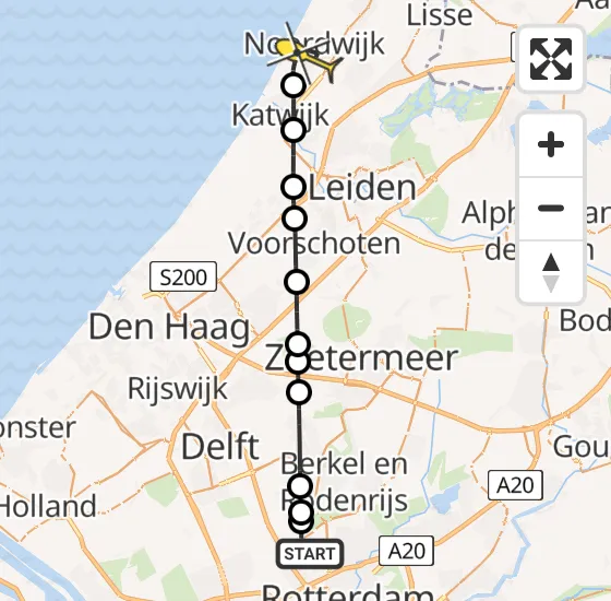 Vlucht Traumahelikopter PH-UMC van Rotterdam The Hague Airport naar Noordwijk op zondag 22 december 2024 2:24