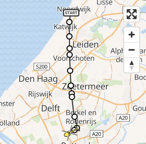 Vlucht Traumahelikopter PH-UMC van Noordwijk naar Rotterdam The Hague Airport op zondag 22 december 2024 2:56