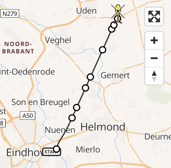 Vlucht Traumahelikopter PH-DOC van Eindhoven naar Vliegbasis Volkel op zondag 22 december 2024 9:39