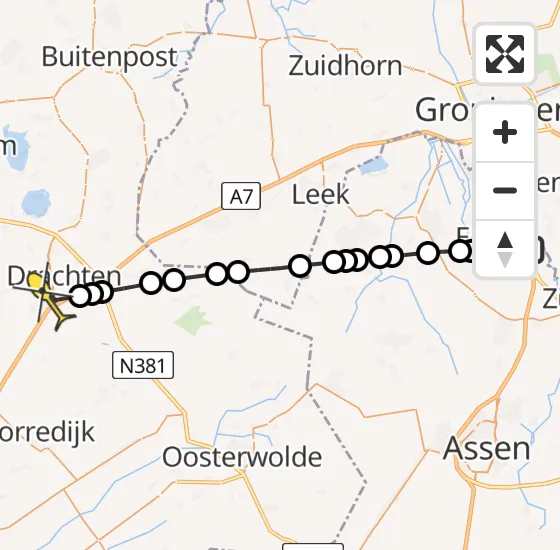 Vlucht Traumahelikopter PH-TTR van Groningen Airport Eelde naar Drachten op zondag 22 december 2024 10:07