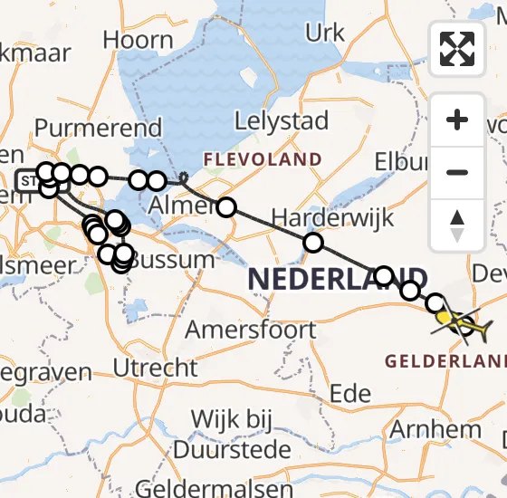 Vlucht Traumahelikopter PH-LLN van Amsterdam Heliport naar Lieren op zondag 22 december 2024 10:38