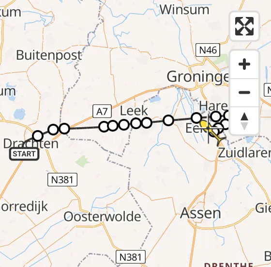 Vlucht Traumahelikopter PH-TTR van Drachten naar Groningen Airport Eelde op zondag 22 december 2024 11:02