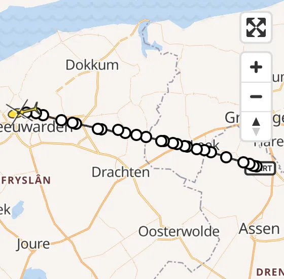 Vlucht Ambulancehelikopter PH-OOP van Groningen Airport Eelde naar Vliegbasis Leeuwarden op zondag 22 december 2024 11:33