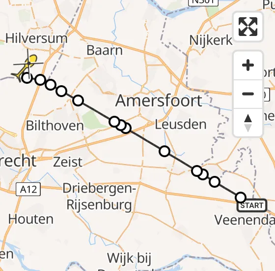 Vlucht Traumahelikopter PH-UMC van Veenendaal naar Vliegveld Hilversum op zondag 22 december 2024 11:47