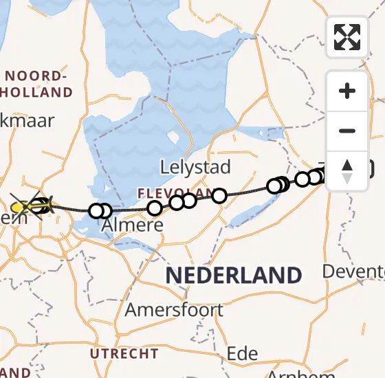 Vlucht Traumahelikopter PH-LLN van Zwolle naar Amsterdam Heliport op zondag 22 december 2024 12:19