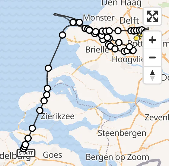 Vlucht Kustwachthelikopter PH-SAR van Vliegveld Midden-Zeeland naar Rotterdam The Hague Airport op zondag 22 december 2024 12:30