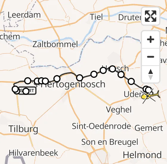 Vlucht Politiehelikopter PH-PXC van Drunen naar Vliegbasis Volkel op zondag 22 december 2024 16:18