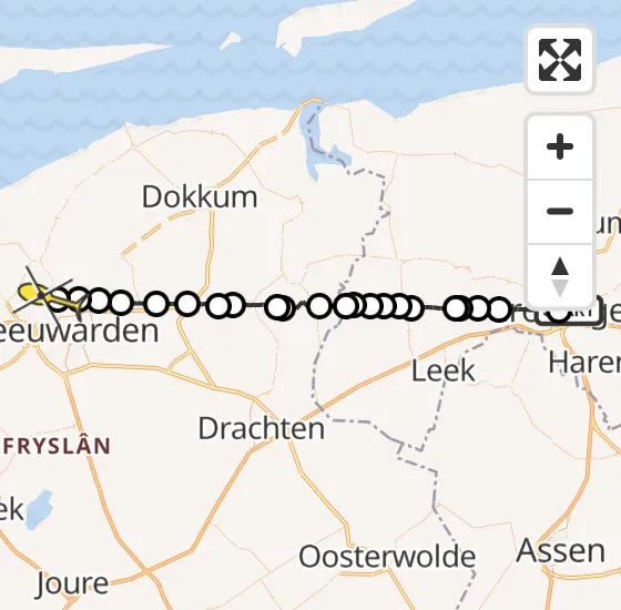 Vlucht Ambulancehelikopter PH-OOP van Universitair Medisch Centrum Groningen naar Vliegbasis Leeuwarden op zondag 22 december 2024 19:46