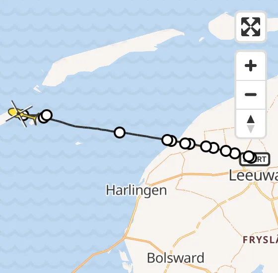 Vlucht Ambulancehelikopter PH-OOP van Vliegbasis Leeuwarden naar Vlieland Heliport op zondag 22 december 2024 22:40