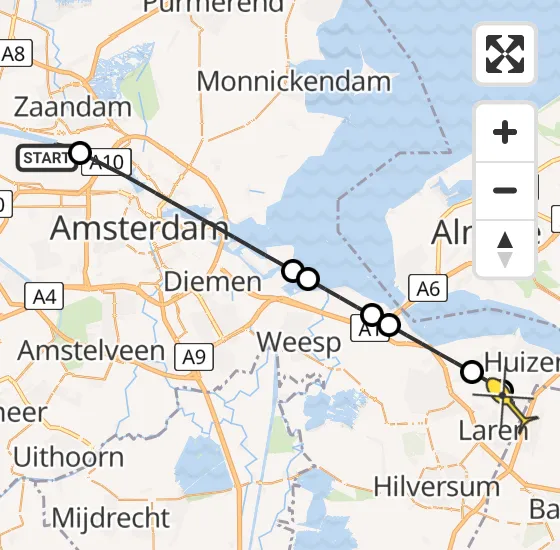 Vlucht Traumahelikopter PH-LLN van Amsterdam Heliport naar Blaricum op maandag 23 december 2024 9:02