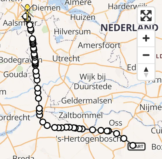 Vlucht Politiehelikopter PH-PXC van Vliegbasis Volkel naar Schiphol op maandag 23 december 2024 9:20