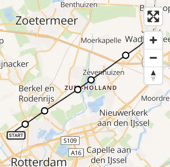 Vlucht Traumahelikopter PH-UMC van Rotterdam The Hague Airport naar Waddinxveen op maandag 23 december 2024 9:27