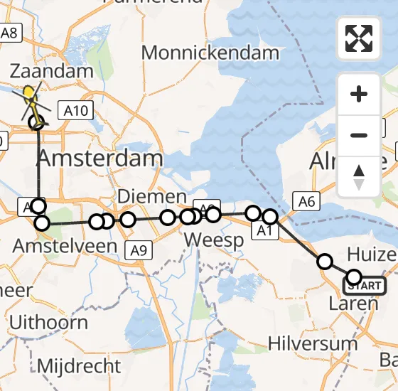 Vlucht Traumahelikopter PH-LLN van Blaricum naar Amsterdam Heliport op maandag 23 december 2024 9:34